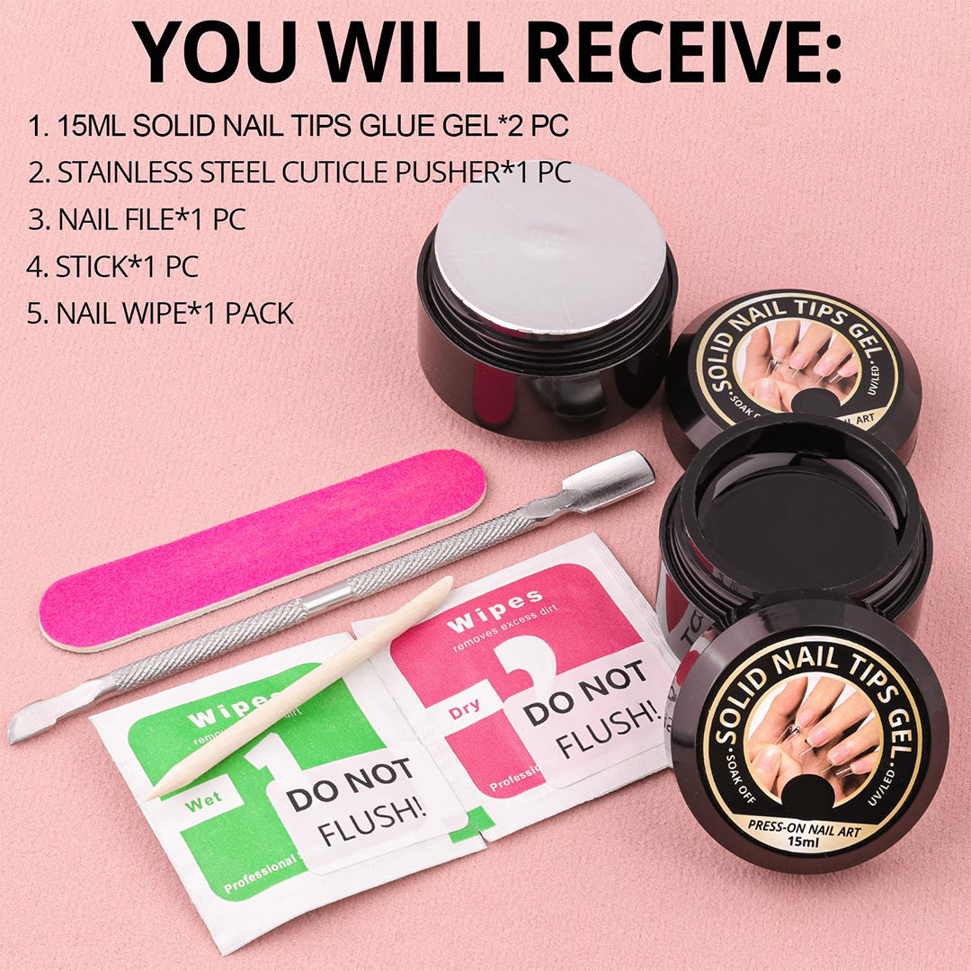 Nail Bond Nail Glue 2 Pcs of 15 ml Solid Nail Tips, Nail Foil Adhesive Glue for Acrylic Nails, Nail Glue Super Strong