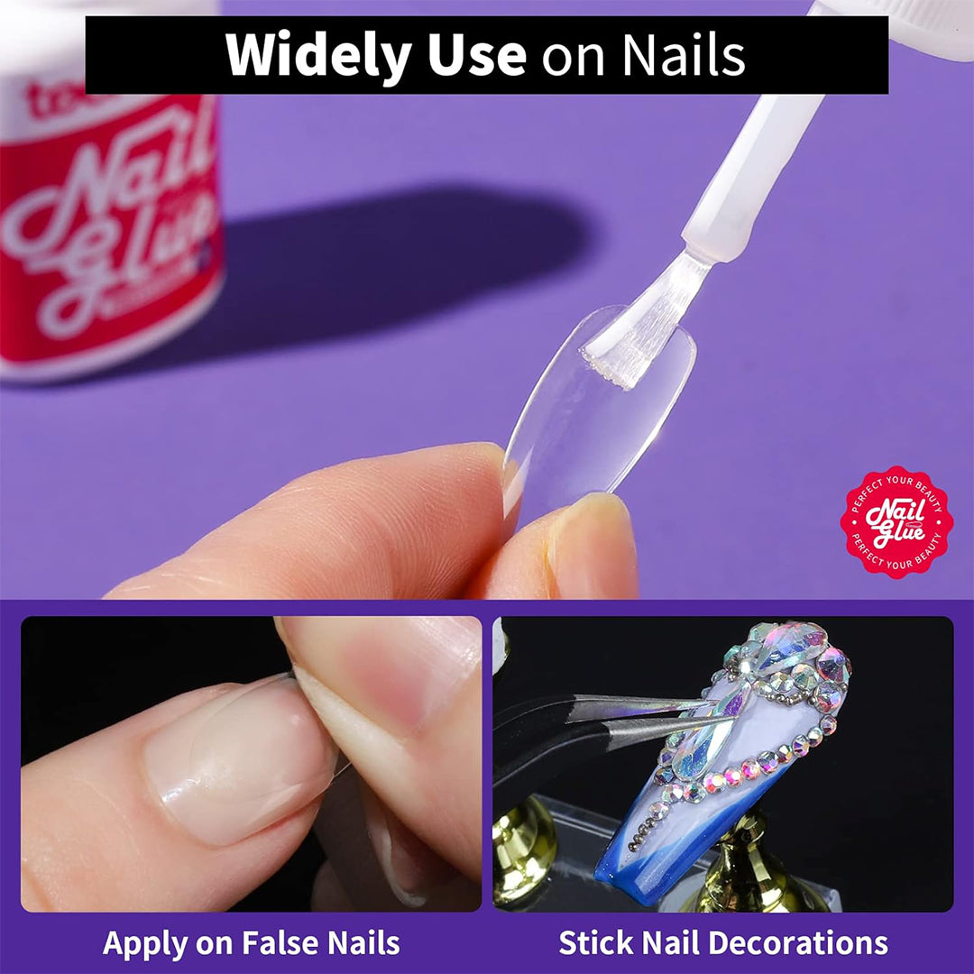 Nail Polish Glue for Press On, 3 Pack Solid Nail Glue Gel for Acrylic Nails, Nail Gem Glue with Nail Files