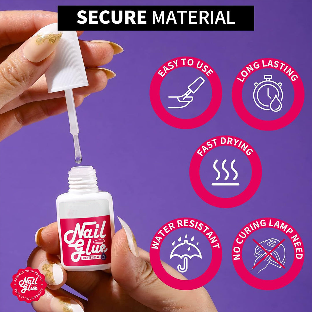 Nail Polish Glue for Press On, 3 Pack Solid Nail Glue Gel for Acrylic Nails, Nail Gem Glue with Nail Files