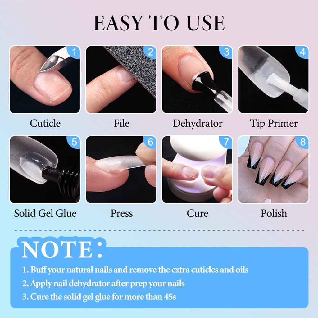 Solid Gel Nail Glue for Nail Tip Press on Nails, Long Glue Lasting 28 Days (Curing Needed), Super Strong Nail Glue for Nail Extension