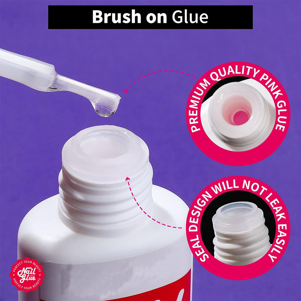 Nail Polish Glue for Press On, 3 Pack Solid Nail Glue Gel for Acrylic Nails, Nail Gem Glue with Nail Files