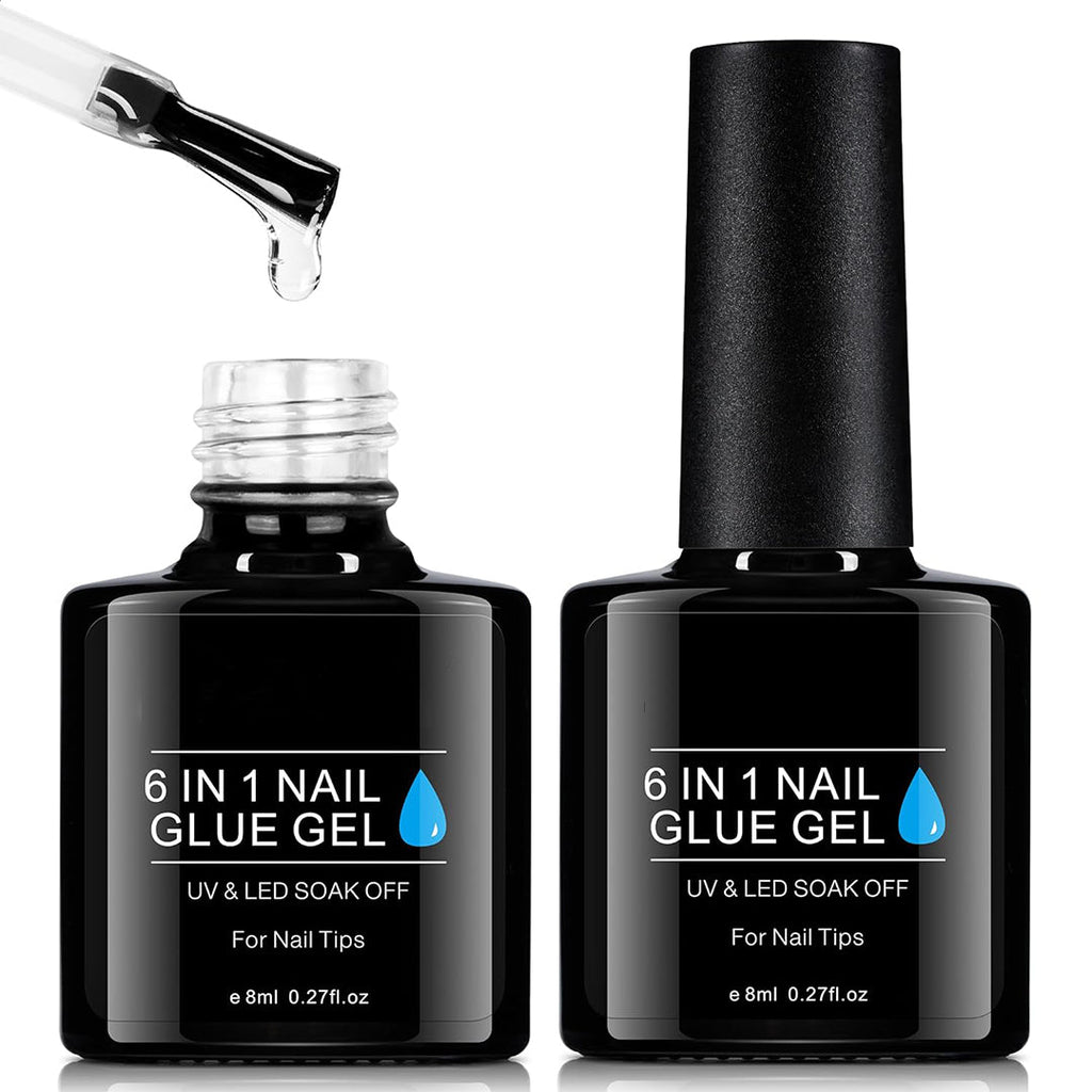 Best Super Glue  6 in 1 For Fake Nails, Salon Nail Glue 2PCS For Nail Tips, Uv Glue For Nails