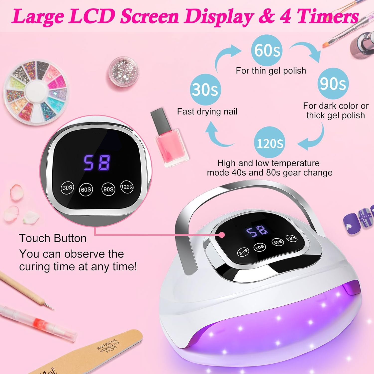 Gel Nail Lamp Professional 268W LED Manicure Lamp with 60pcs Beads Finger Nail Dryer at Home