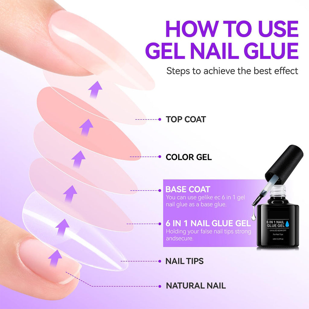 Best Super Glue  6 in 1 For Fake Nails, Salon Nail Glue 2PCS For Nail Tips, Uv Glue For Nails