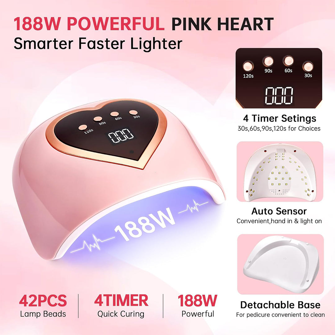 Nail Dryer Desk Lamp Machine 188W Best Gel Nail Lamp for Home Solan Gel Polish Lamp with 4 Timers Setting