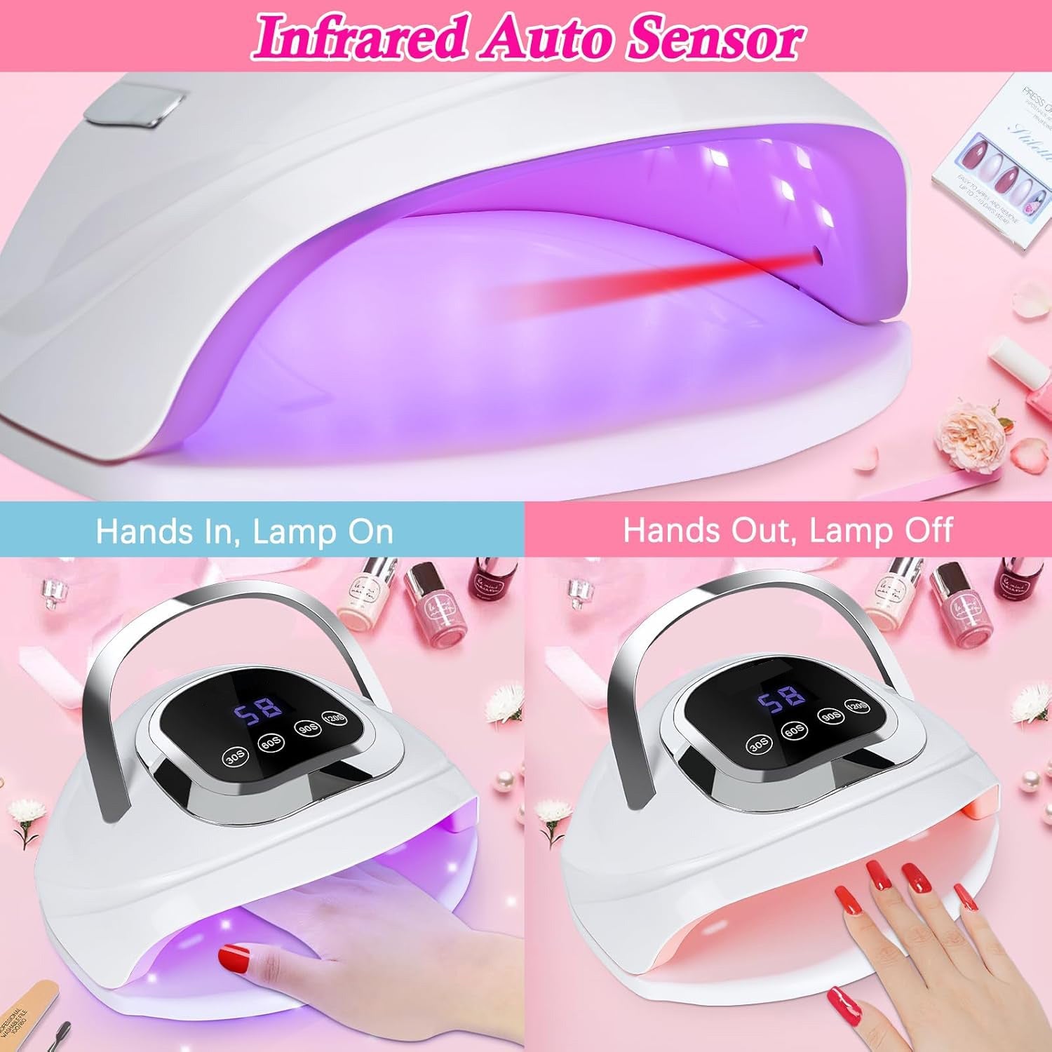 Gel Nail Lamp Professional 268W LED Manicure Lamp with 60pcs Beads Finger Nail Dryer at Home