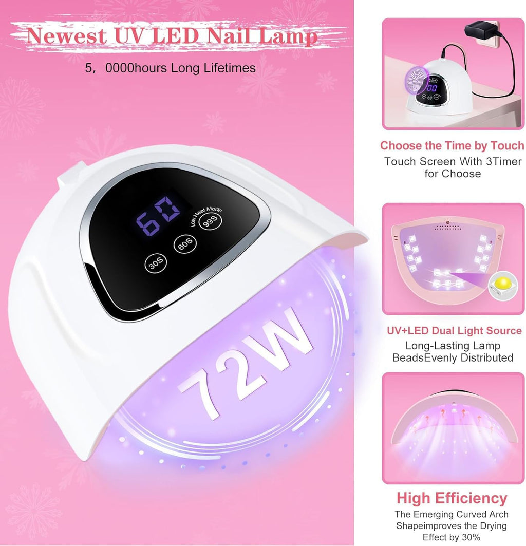 Best UV LED Gel Nail Lamp 72W for Gel Nails, Best LED Curing Lamp with 3Timer and Sensor for Solon and Nail DIY