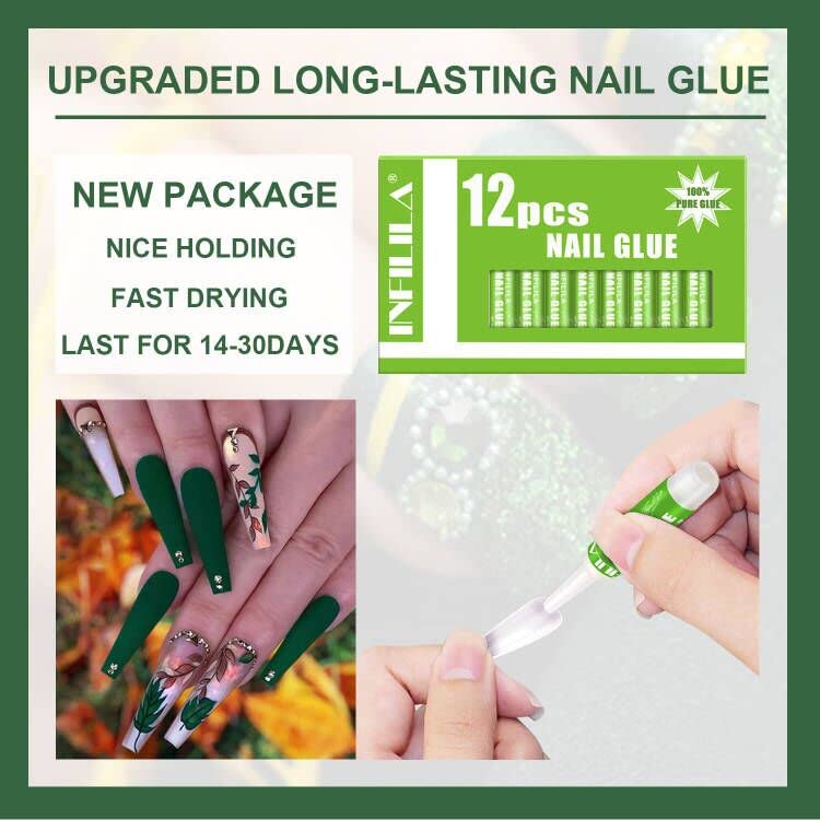 Nail Repair Glue For Nail Tips, 12 PCS Nail Glue for Acrylic Nails, The Best Nail Glue for False Nails Tips 0.07OZ/PCS
