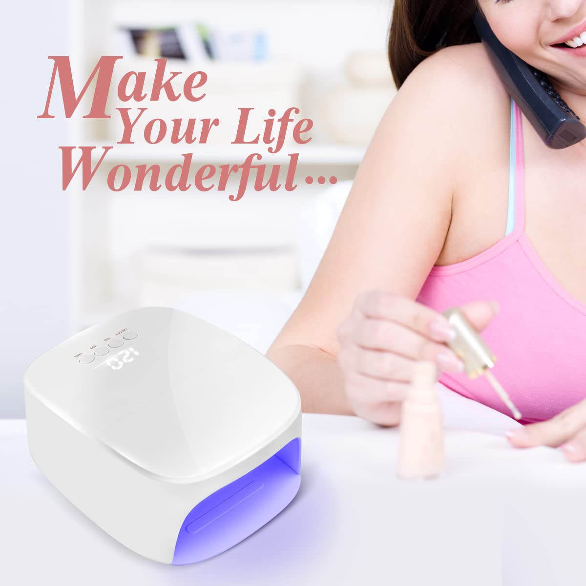 60W Rechargeable Cordless LED Light Nail Lamp with USB Port for Charging Phone and Nail Drill