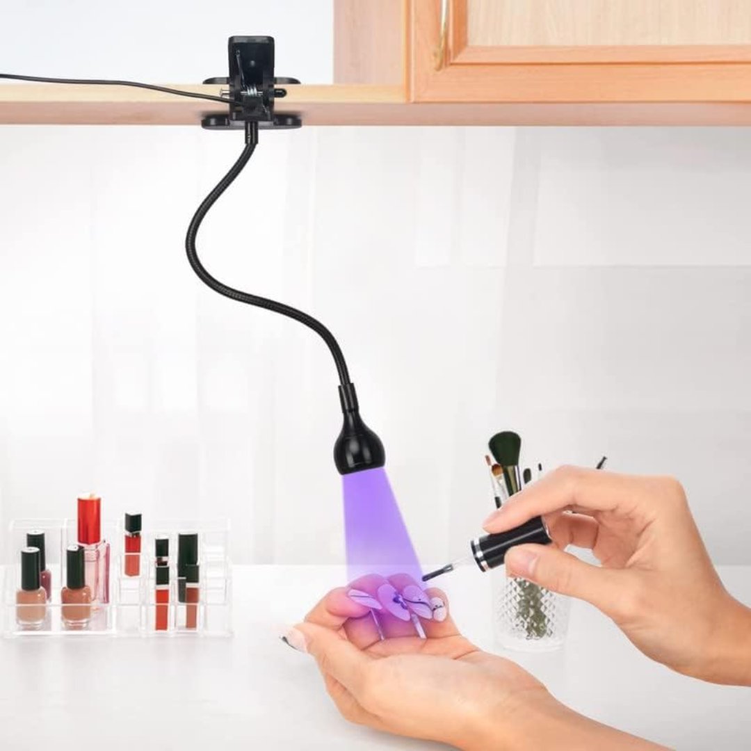 3W Mini Gelish LED Lamp with Gooseneck, Portable Clamp Gel Nail Light with USB Charge