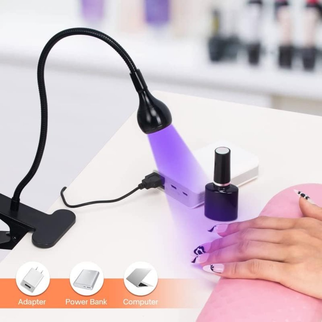 3W Mini Gelish LED Lamp with Gooseneck, Portable Clamp Gel Nail Light with USB Charge