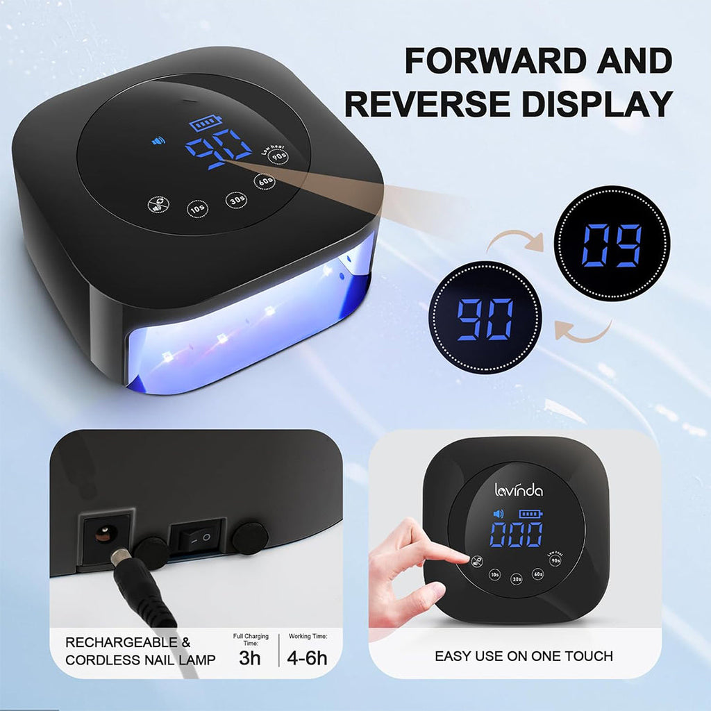 UV LED Nail Lamp Cordless 48W Best Rechargeable Nail Dryer Machine with 4 Timer Setting for Nail Polish