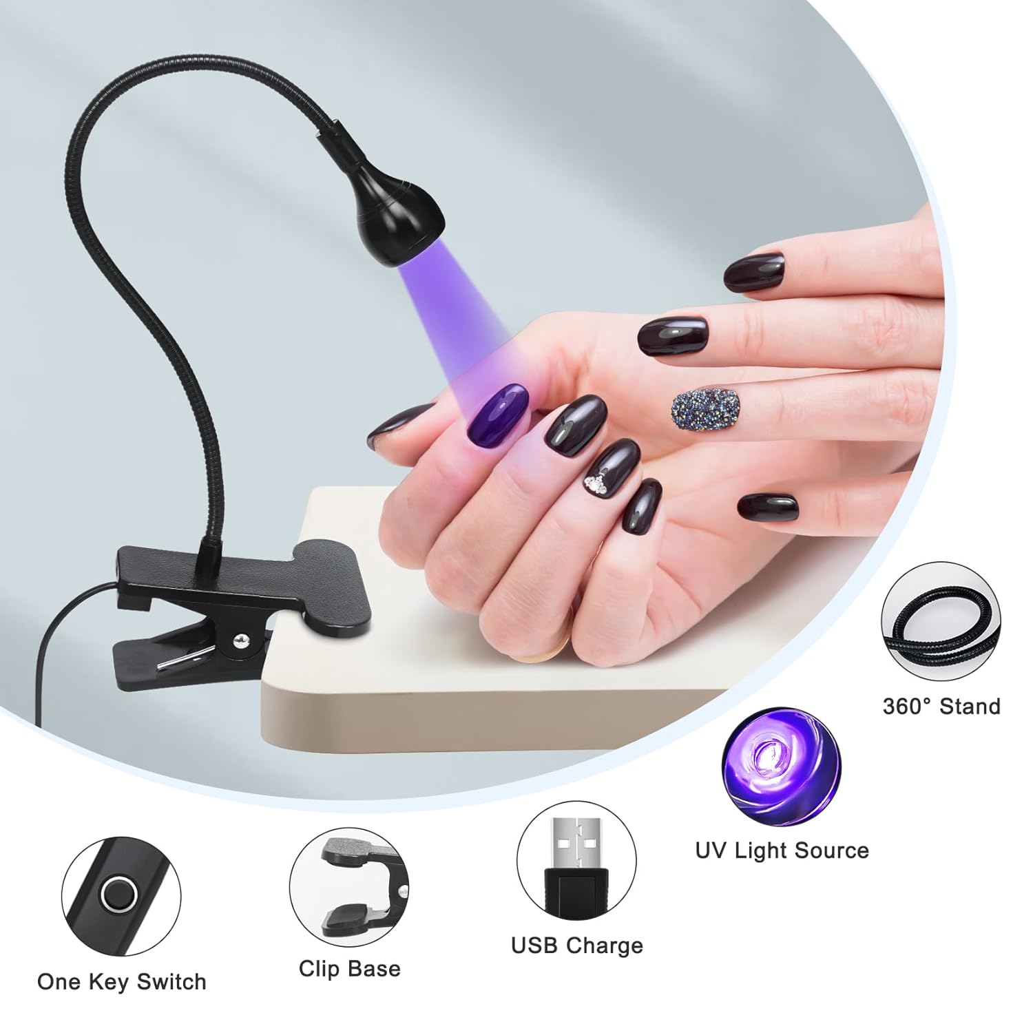 Home Nail Dryer UV Light for Gel Nails, 3W Best Nail Drying Lamp Manicure Dryer Black Light with Clam