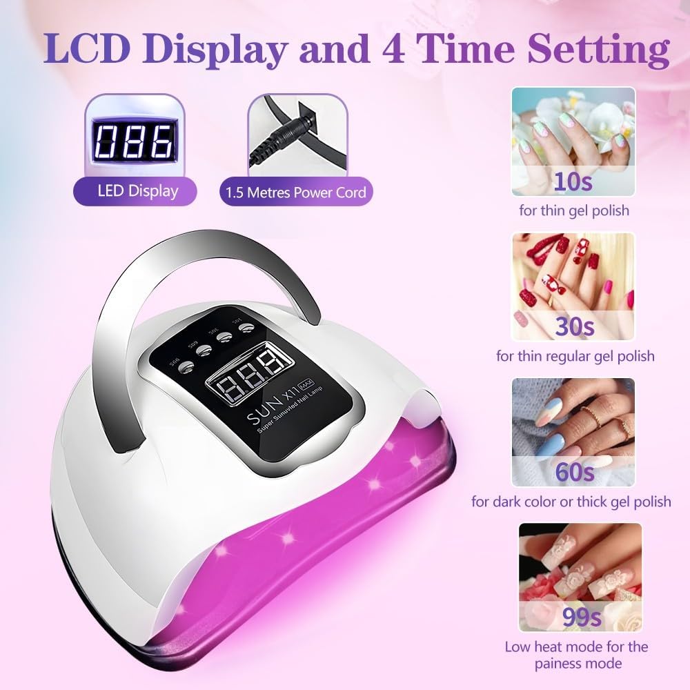 Professional Table Nail Lamp 280W Manicure UV Light for Gel Nails Technician Lamp with LCD Screen