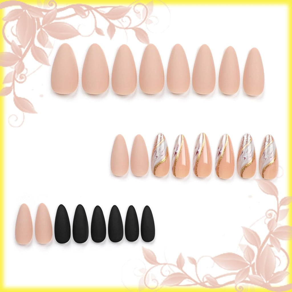 Coffin Press On Nails 24 PCS, Handmade Press On Nails for Women Girls, Best Reusable Press On Nails