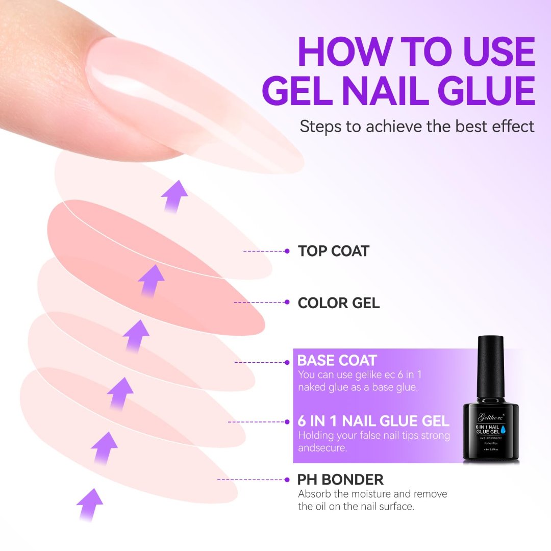 6 in 1 UV Best Glue on Acrylic Nails, False Glue on Nails for Acrylic Nails