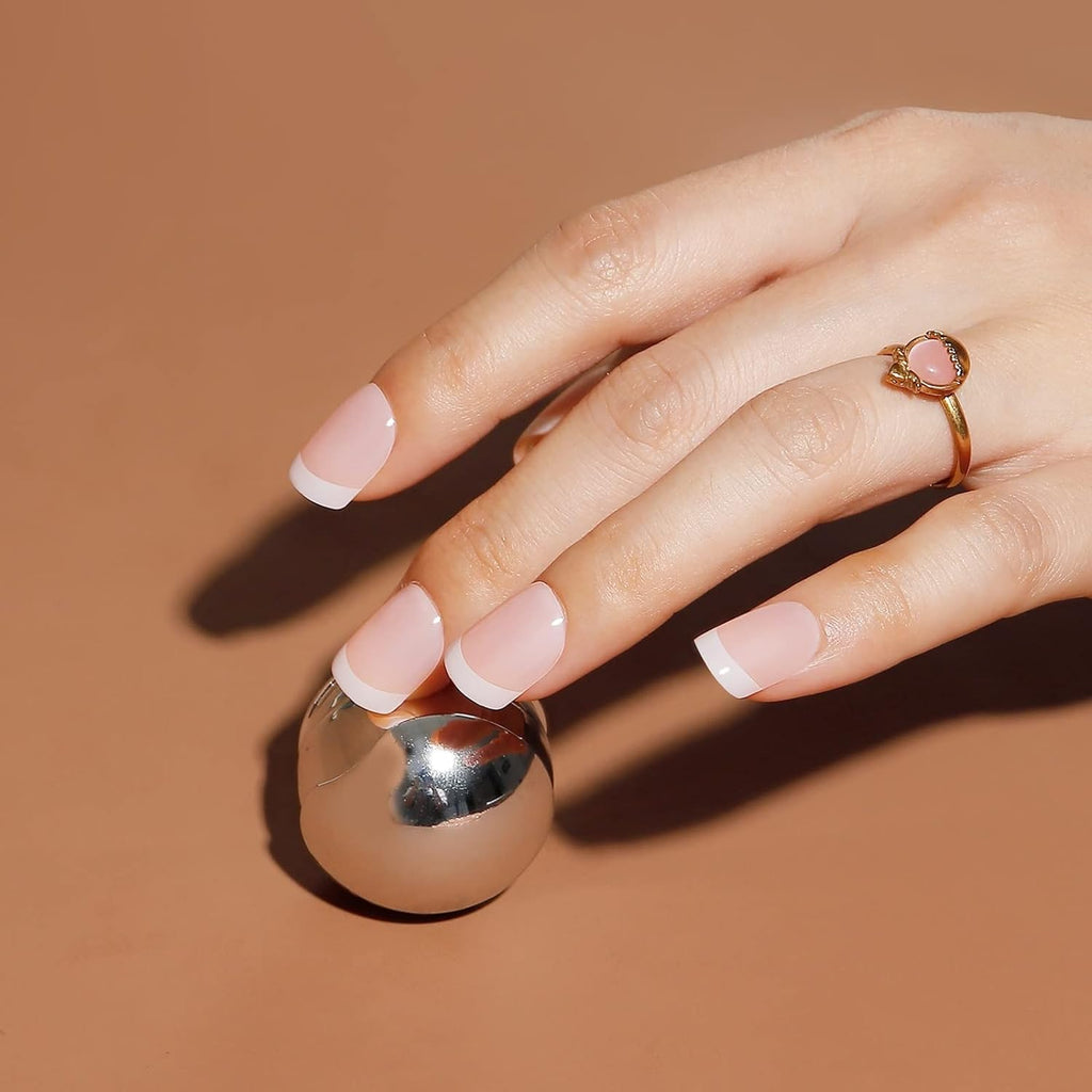 French Manicure Press On Nails 240 Pcs, Best Short Press On Nails for Girls, Full Cover Press On Nails 12 Size