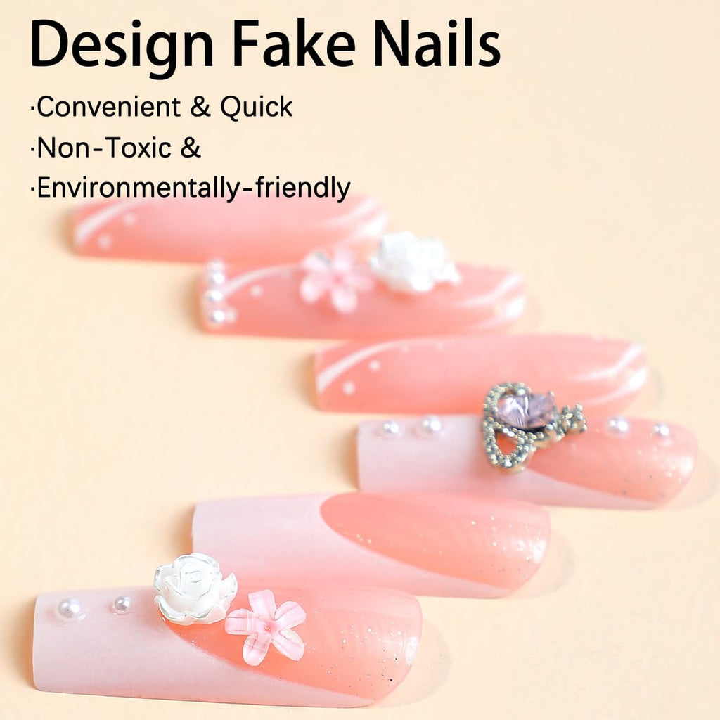 24 Pcs Best Rated Press On Nails Long Square, Durable Press On Nails French False Nail Tips, False Nails With Glue for Women and Girls