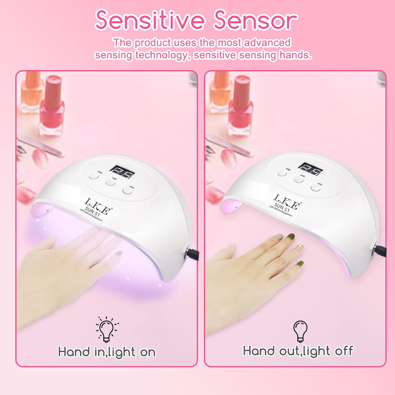 UV Nail Lamp Best with 3 Timers Nail Dryer Professional Nail UV Light for Gel Polish with Adapter