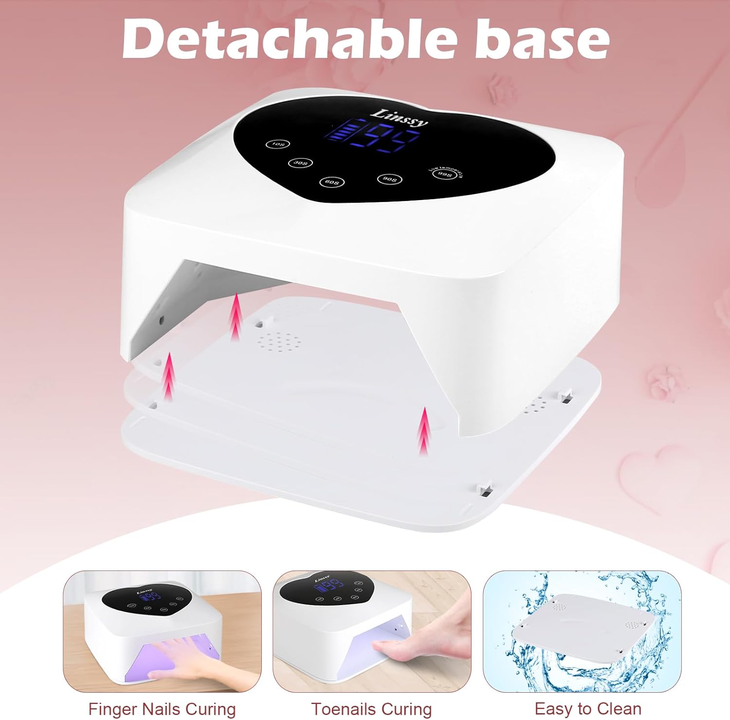 Cordless GelNail Light 72W Rechargeable Nail Dryer with 5 Timer Setting UV Gel Nails with Cute Heart Shape Large LCD Display