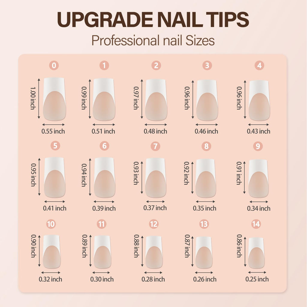 Acrylic Press Ons150Pcs, French Manicure Press On Nails, French Square 3 in 1 Pre-French Gel Tips