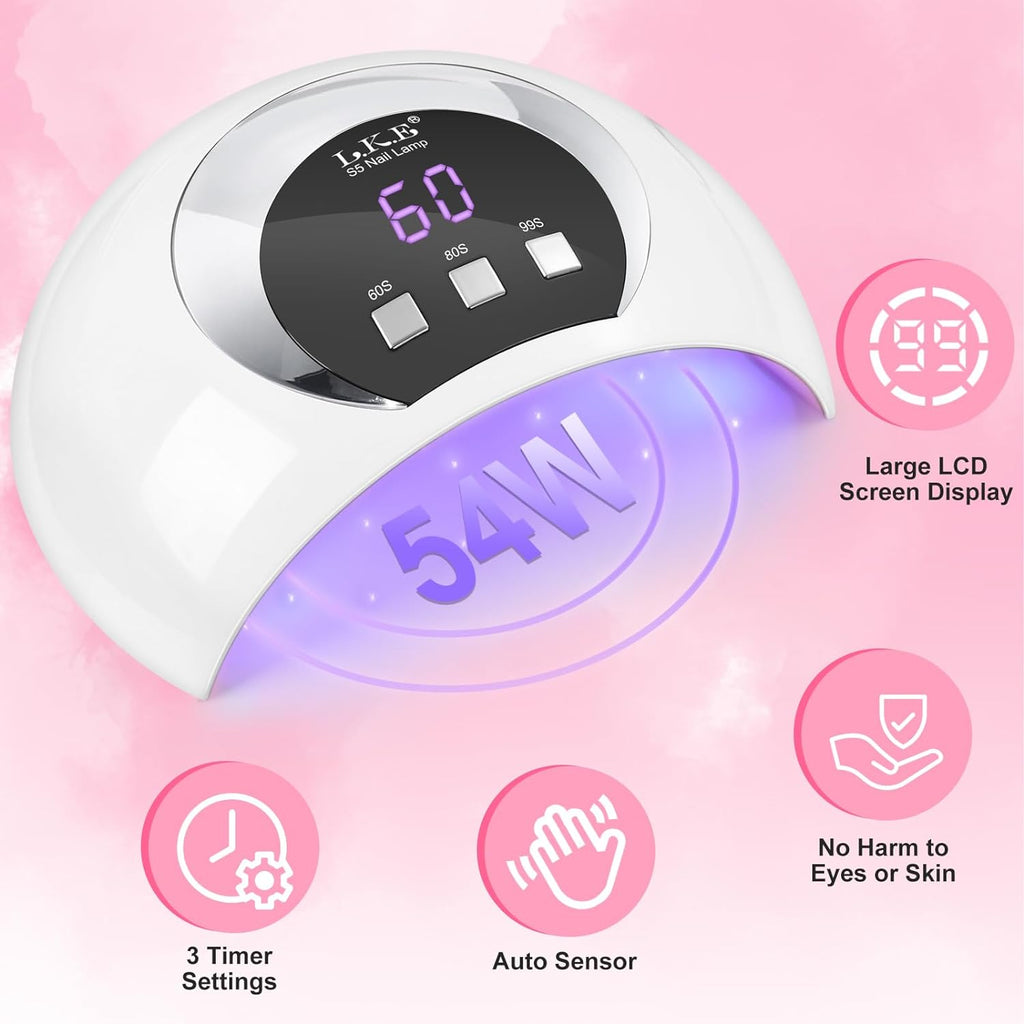 54W UV LED Gel Manicure with Automatic Sensor, Gel Nails Ultraviolet Light with 3 Timers