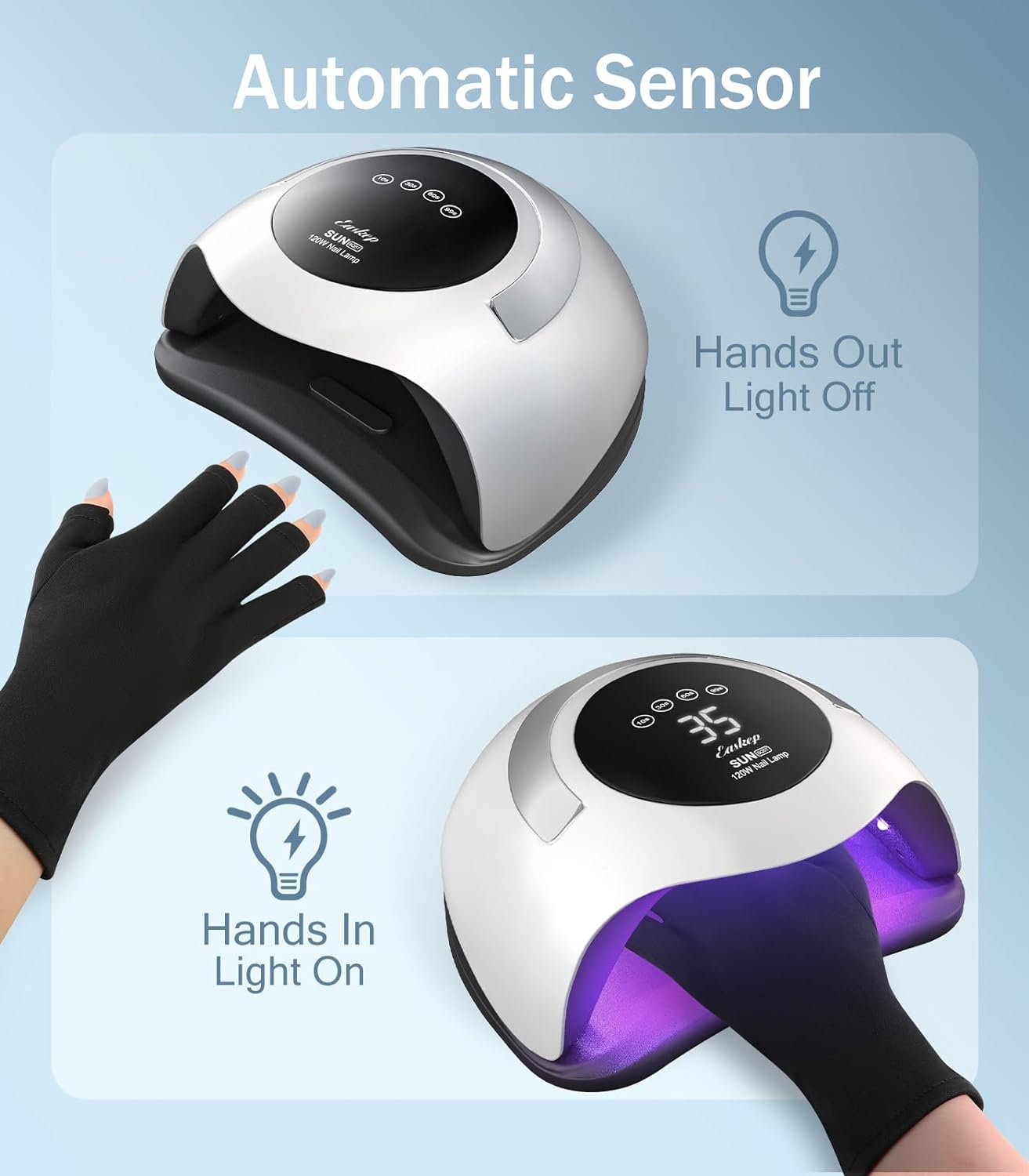 UV Light Lamp Nails 120W Nail Dryer with UV Gloves Kit for Gel Nails Gel Lamp Professional for Home