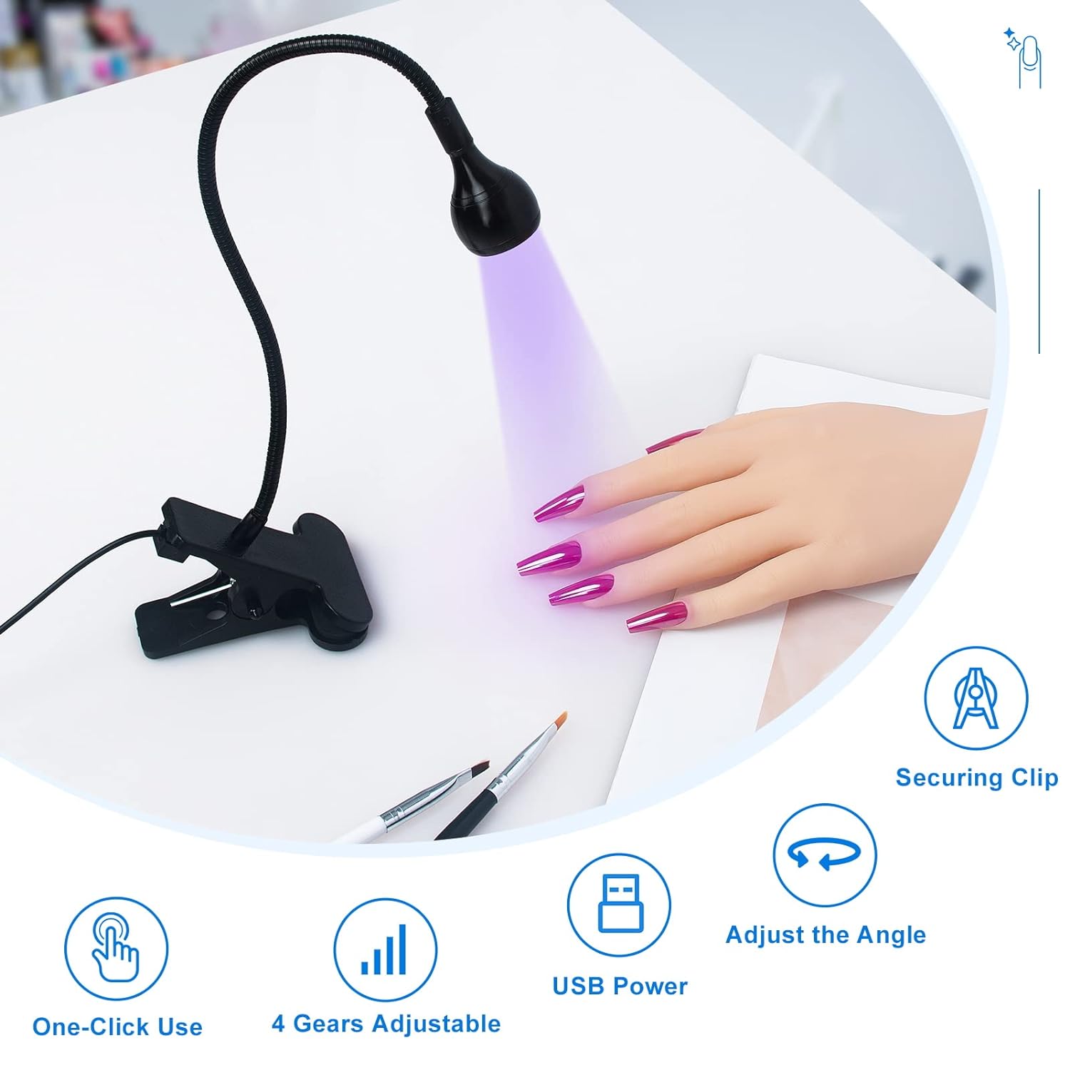 Professional Nail Lamp 3W 5V  Lamp for Gel Nails with 4 Levels Setting Nail Dryer for Gel Polish Curing