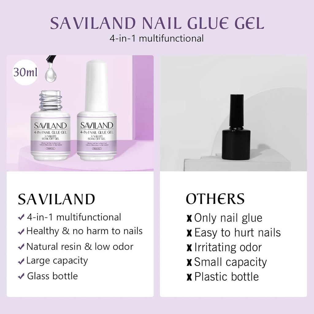 Best Nail Glue For Gel Extensions 2pcs 15ML, Super Hold Nail Glue For Nail Tips, Nail Press On 4-in-1 Nail Glue Gel Set
