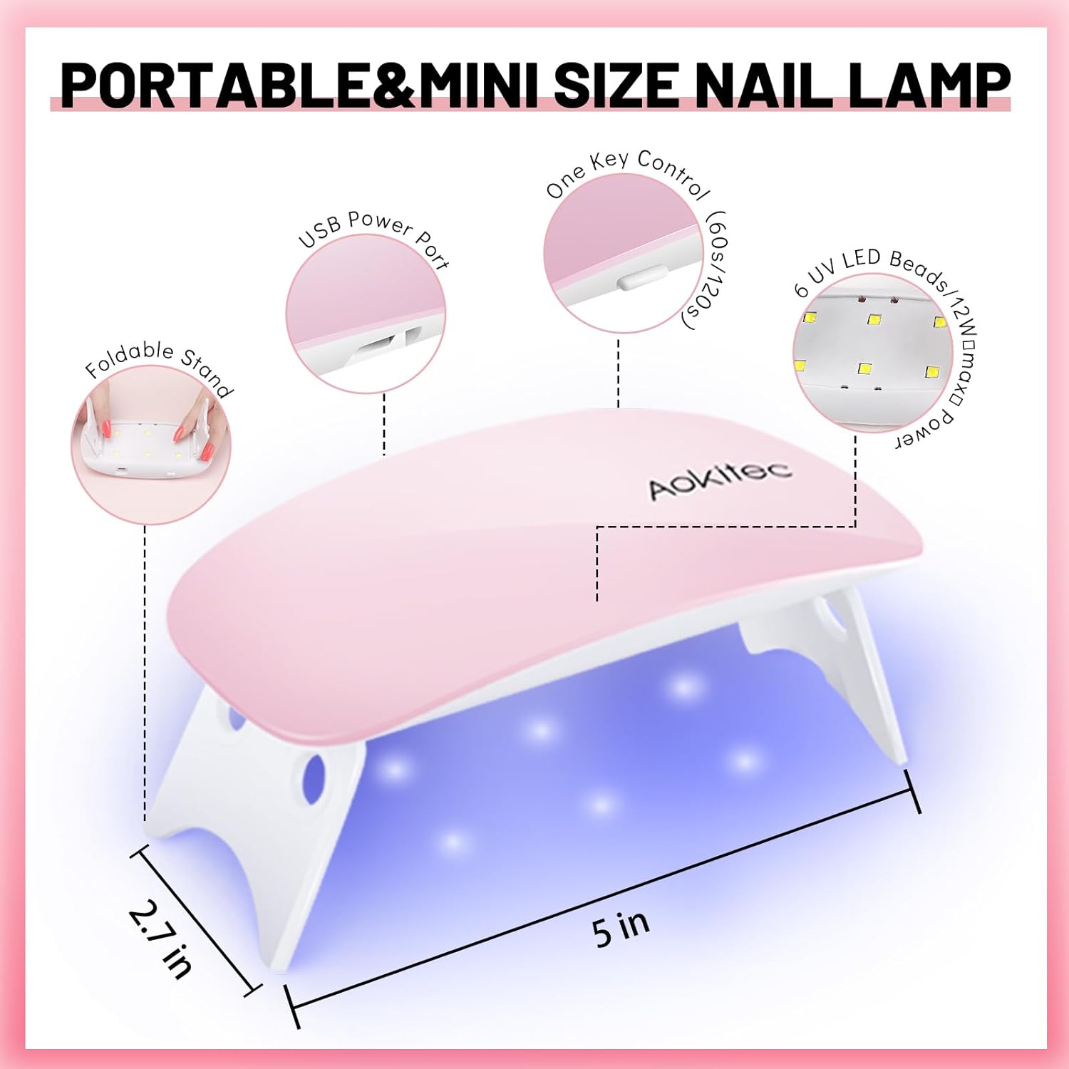 UV Light Lamp for Nails UV Fingernail Light for UV Gel Polish Nail Glue with USB Cable for Curing