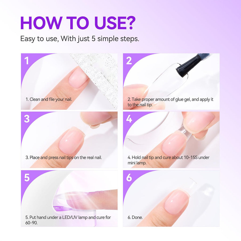 Best Super Glue  6 in 1 For Fake Nails, Salon Nail Glue 2PCS For Nail Tips, Uv Glue For Nails