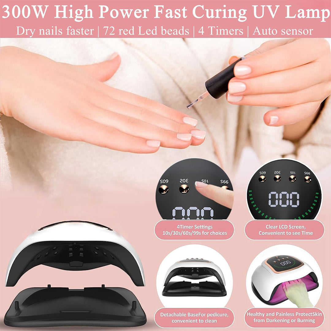 Best Gel Manicure Lamp 300W LED Light Nail Dryer for Nail Table Lamps for Nail Technicians with 4 Timer Settings