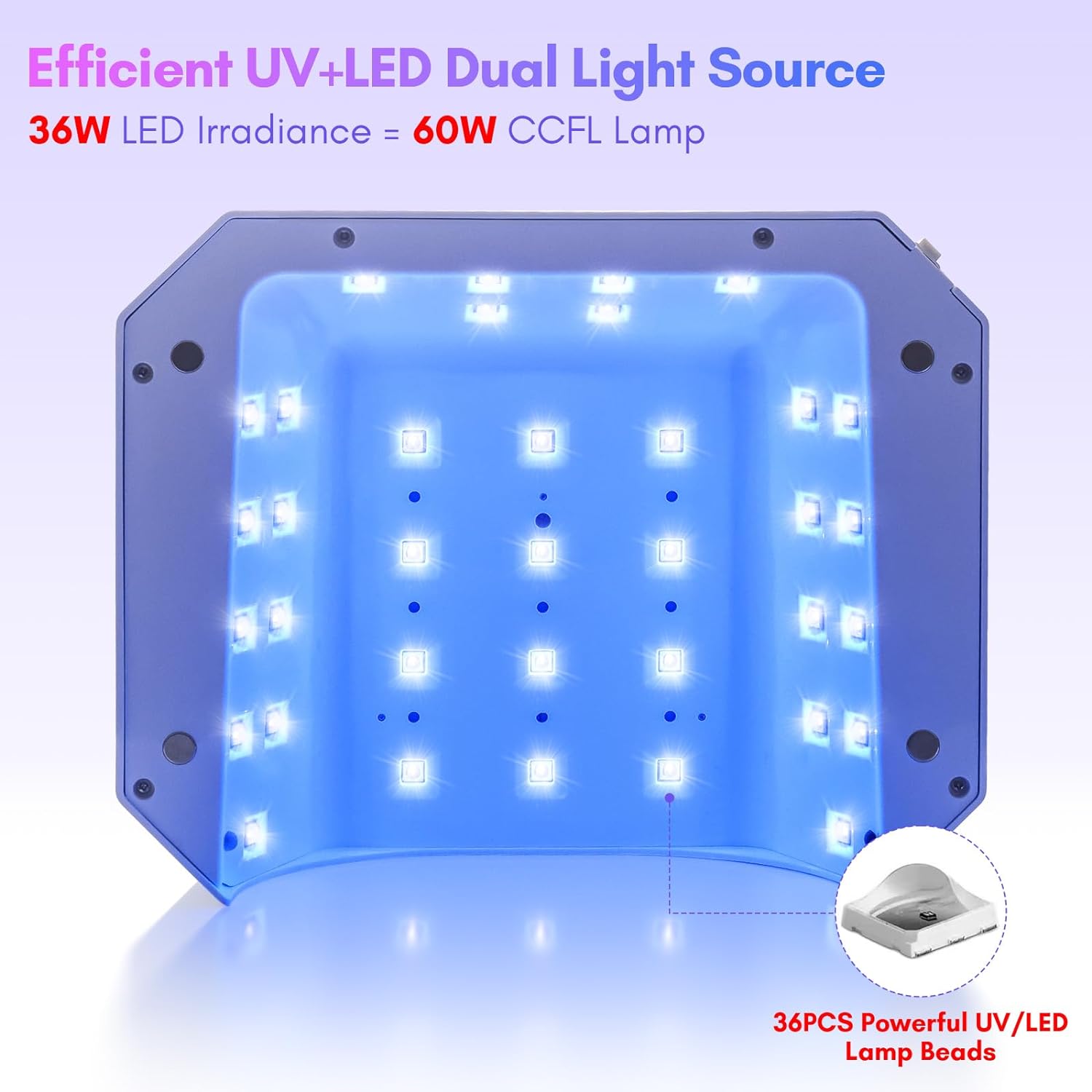36W Rechargeable Nail LED Light Lamp with 4 Timer Settings, UV Nail Lamp Best LCD Display