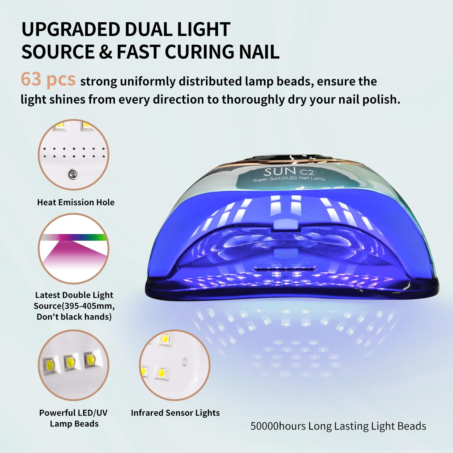 Nail Technician Desk Table Lamp for Manicure 288W Gel Curing Nail Dryer with 63 LED Beads