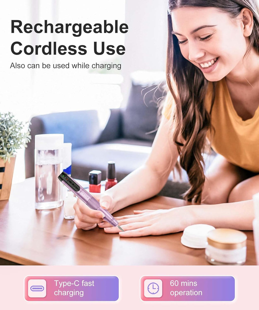 Cordless Drill Pedicure Acrylic Nail Kit Drill, 12in1 Electric Nail File Buffer Drill Machine for Acrylic Gel Nails