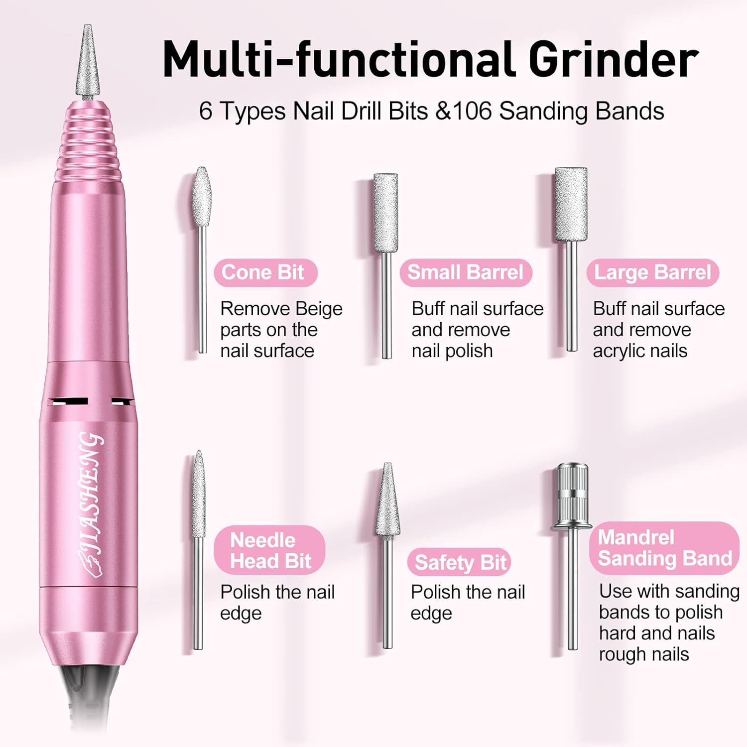 Professional Electric Nail File Nails Kit for Manicure Gel, Professional Nail Drill Machine with Sanding Bands