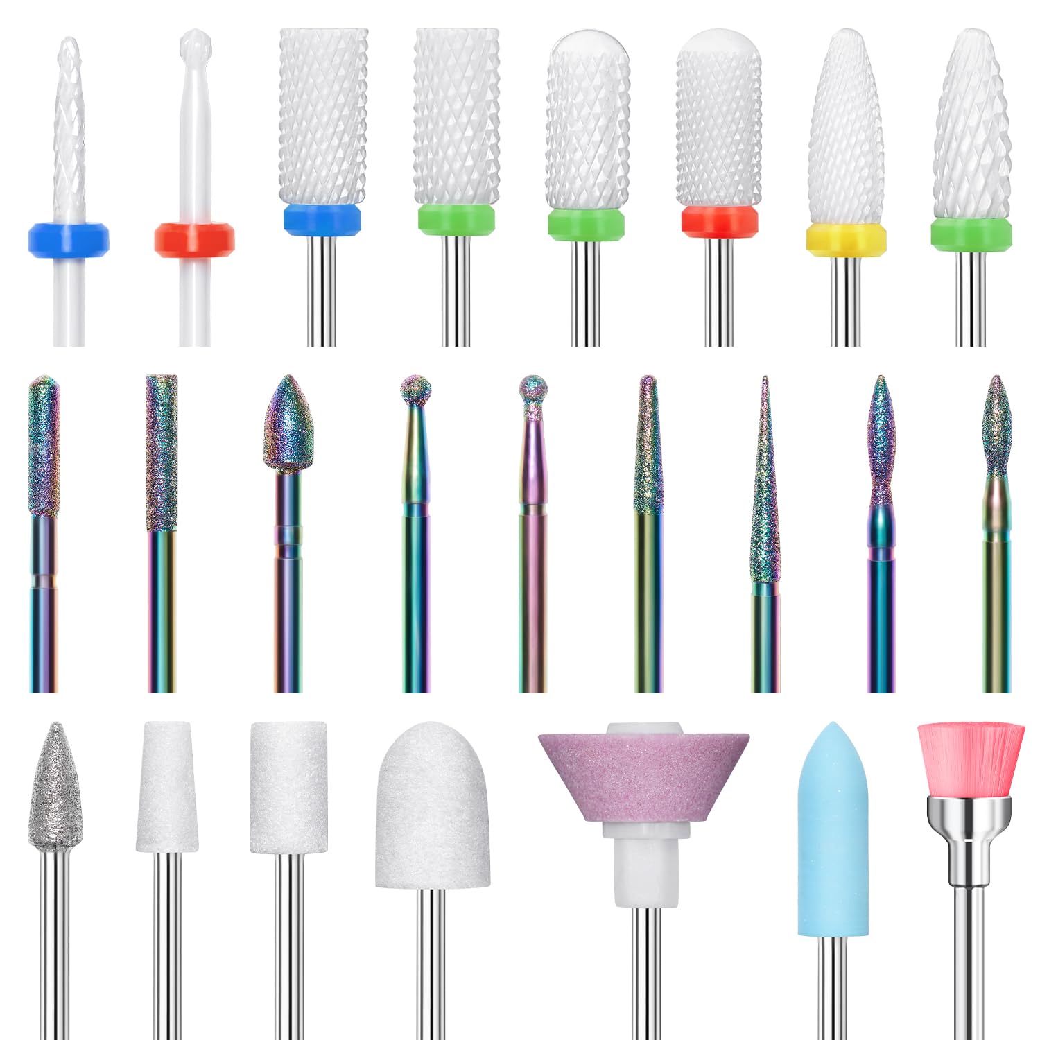 24Pcs Drill Nail Kit Set, 3/32” Ceramic Diamond Electric Drill Nail File Bits, Good Electric Nail Drill Bit Kit