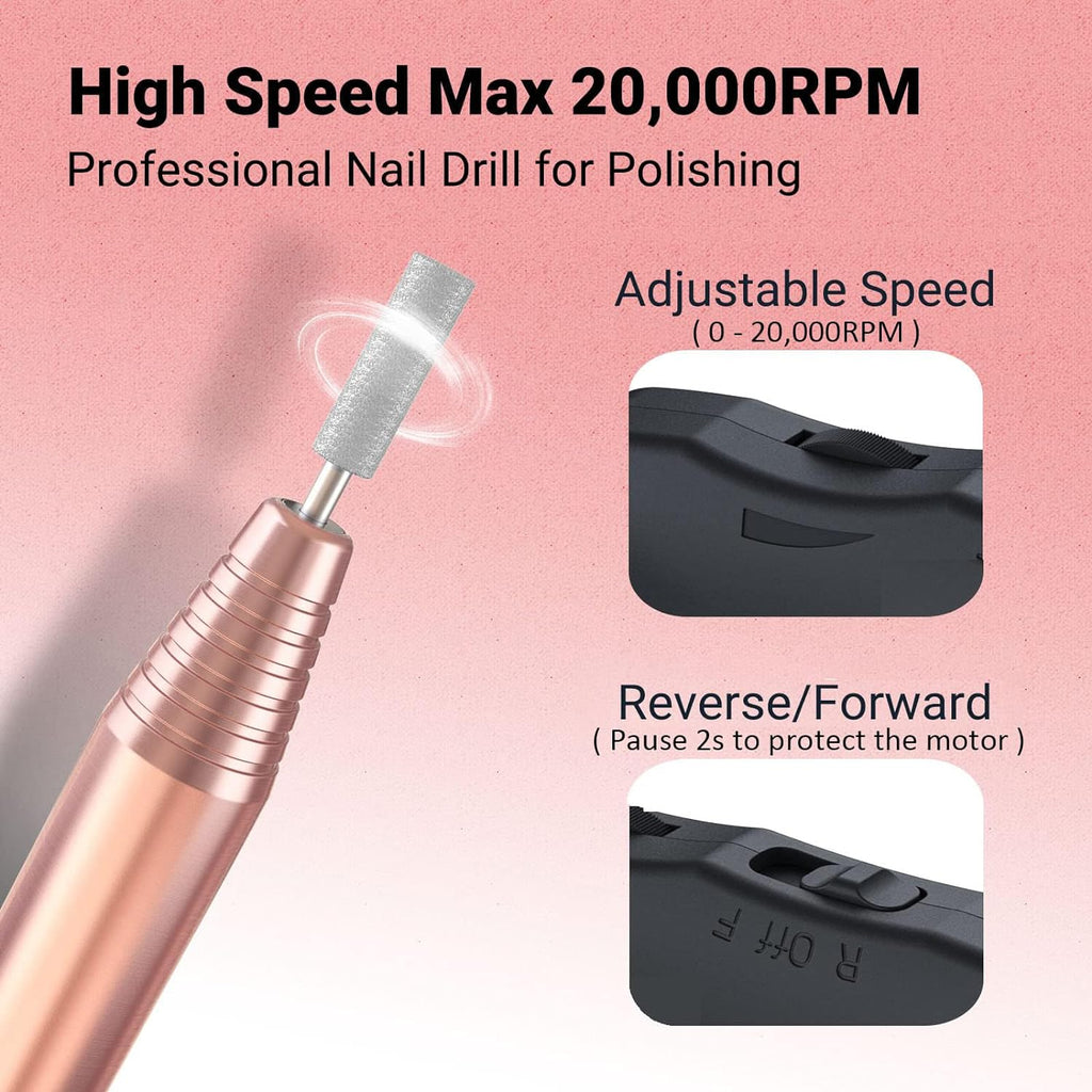 Portable Nail Drill Machine 11 in 1 Kit,Efile Nail Drill Set for Acrylic Gel Nails, Manicure Pedicure Tool with Nail Drill Bits