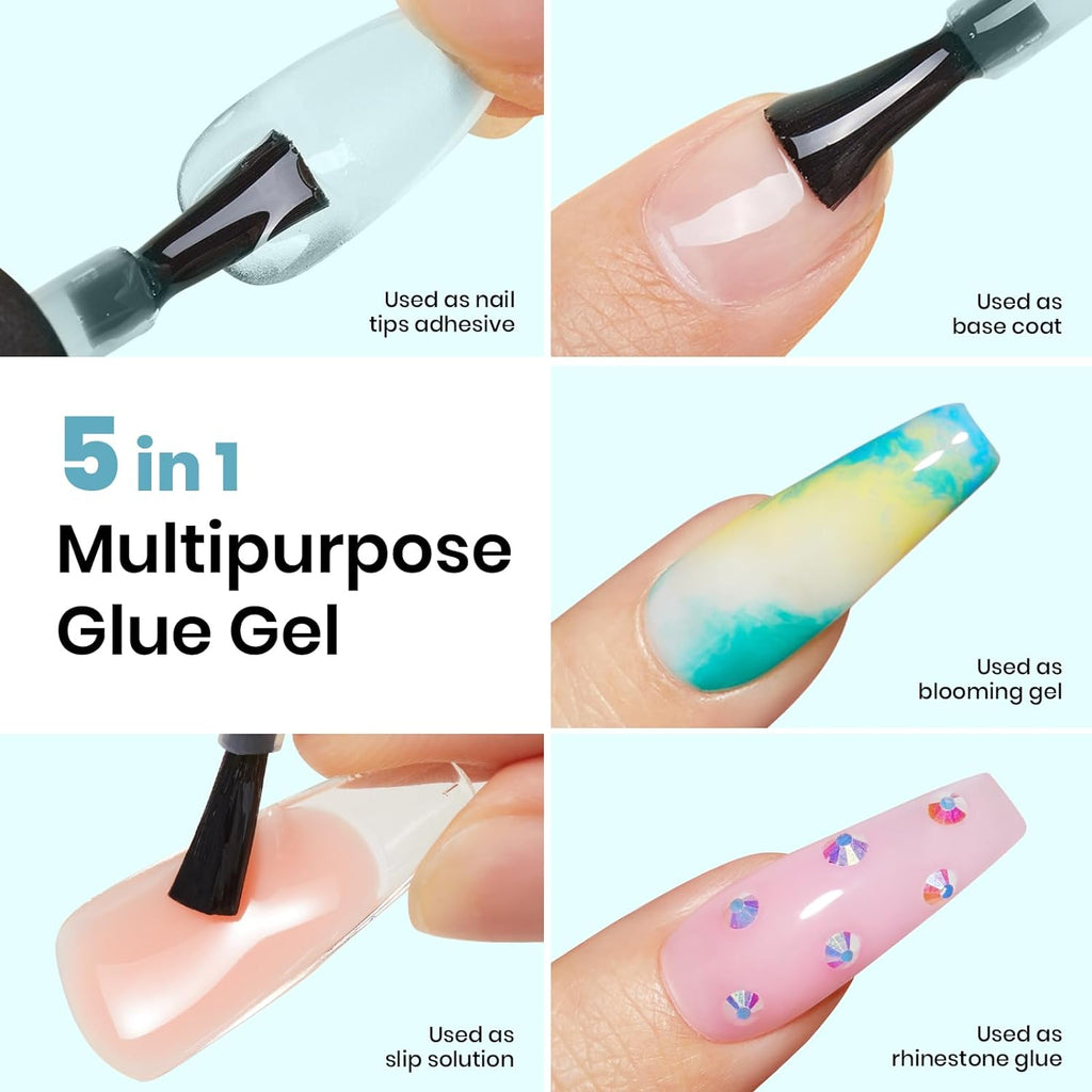 5 in 1 Best Glue For Press On Nails, Solid Gel Glue for Nail Tips and Clear Acrylic Nail, Nail Art Glue Gel Curing Needed