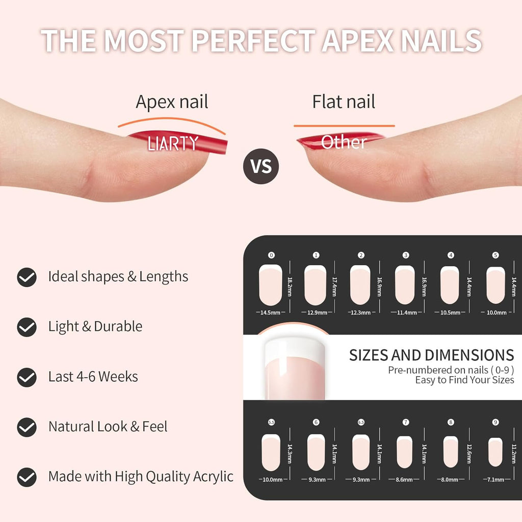 French Manicure Press On Nails 240 Pcs, Best Short Press On Nails for Girls, Full Cover Press On Nails 12 Size