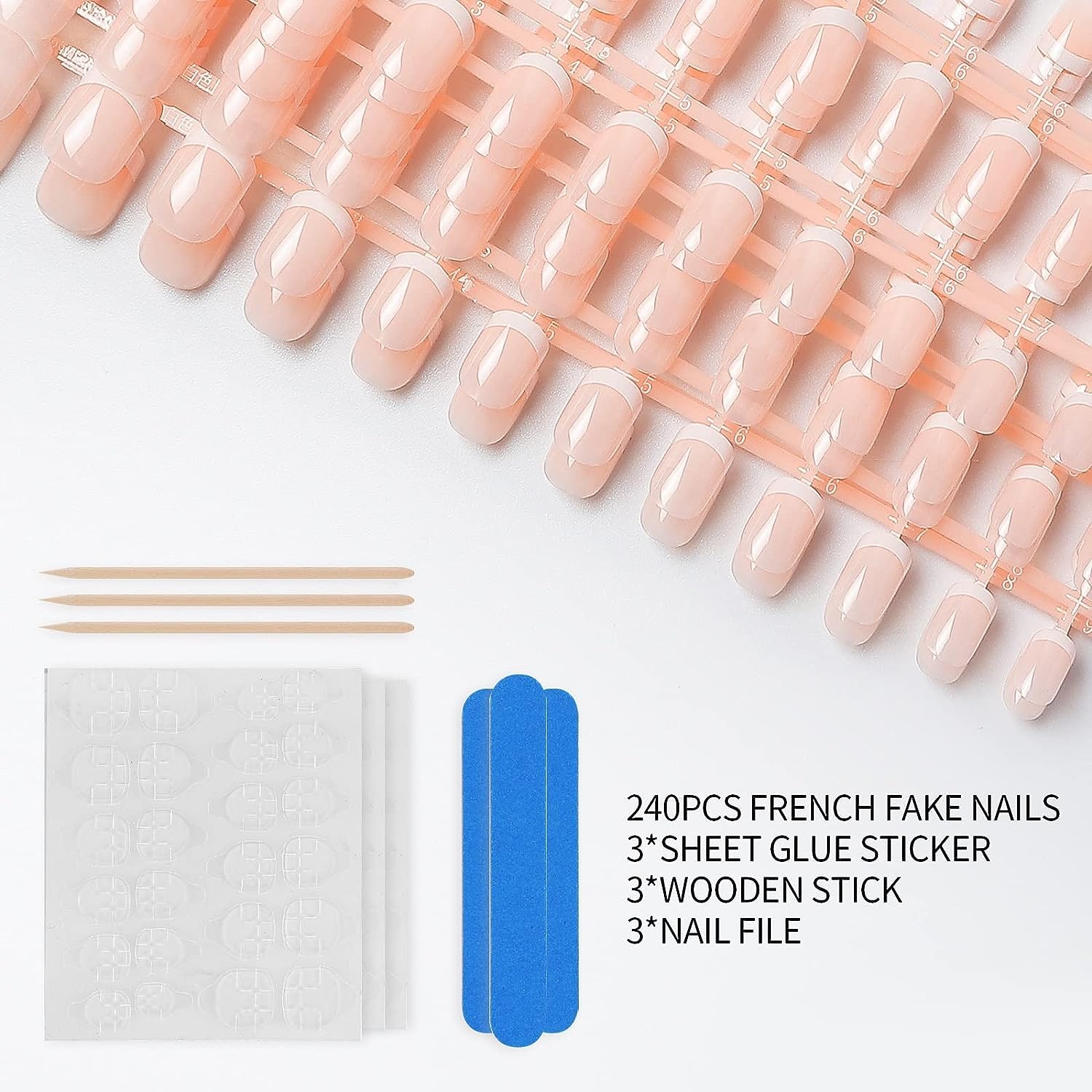 French Manicure Press On Nails 240 Pcs, Best Short Press On Nails for Girls, Full Cover Press On Nails 12 Size