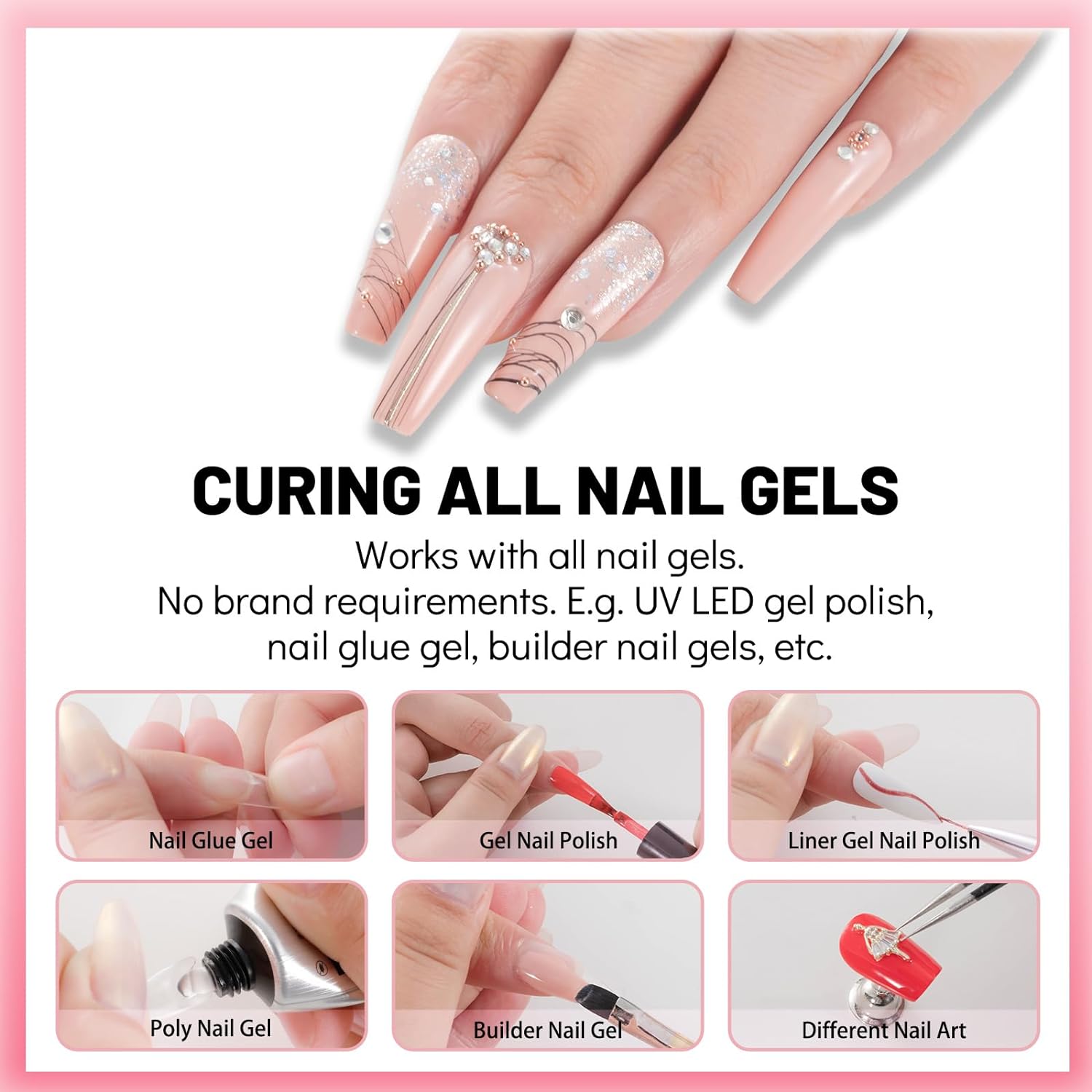 UV Light Lamp for Nails UV Fingernail Light for UV Gel Polish Nail Glue with USB Cable for Curing