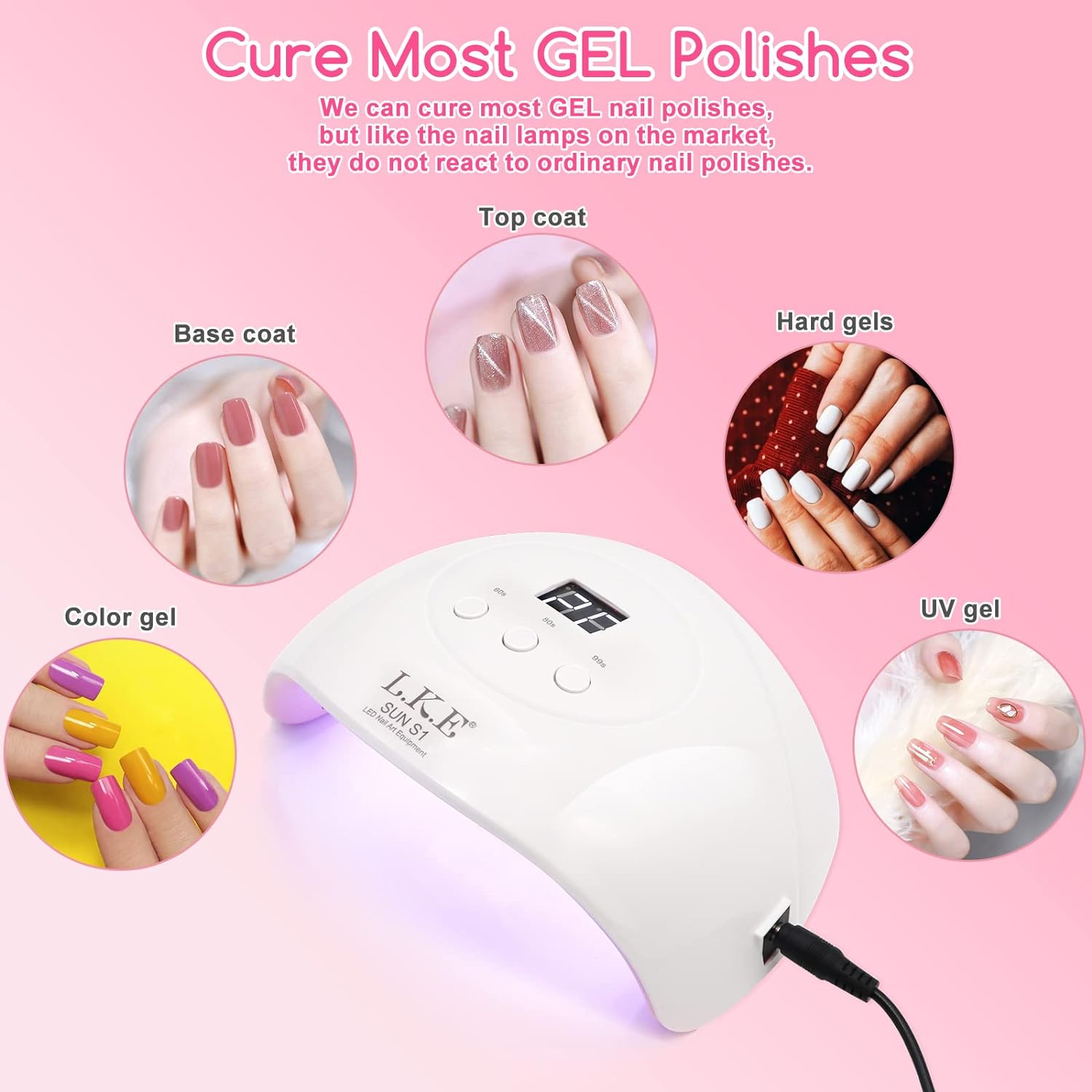 UV Nail Lamp Best with 3 Timers Nail Dryer Professional Nail UV Light for Gel Polish with Adapter