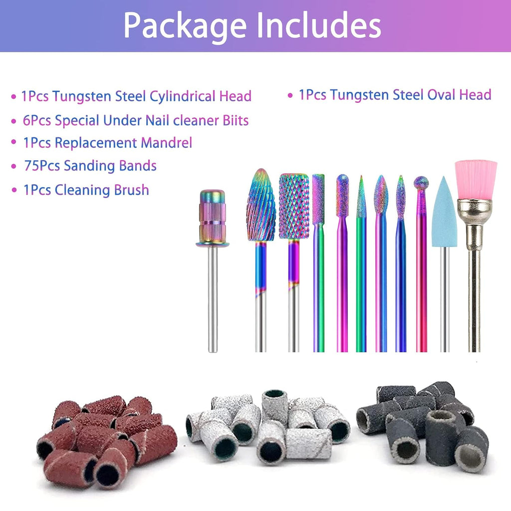 Pedicure Drill Bits10Pcs, 3/32 inch Tungsten Carbide Nail Drill Bit Set, Medicool Drill Bitswith 75Pcs File Sanding Bands
