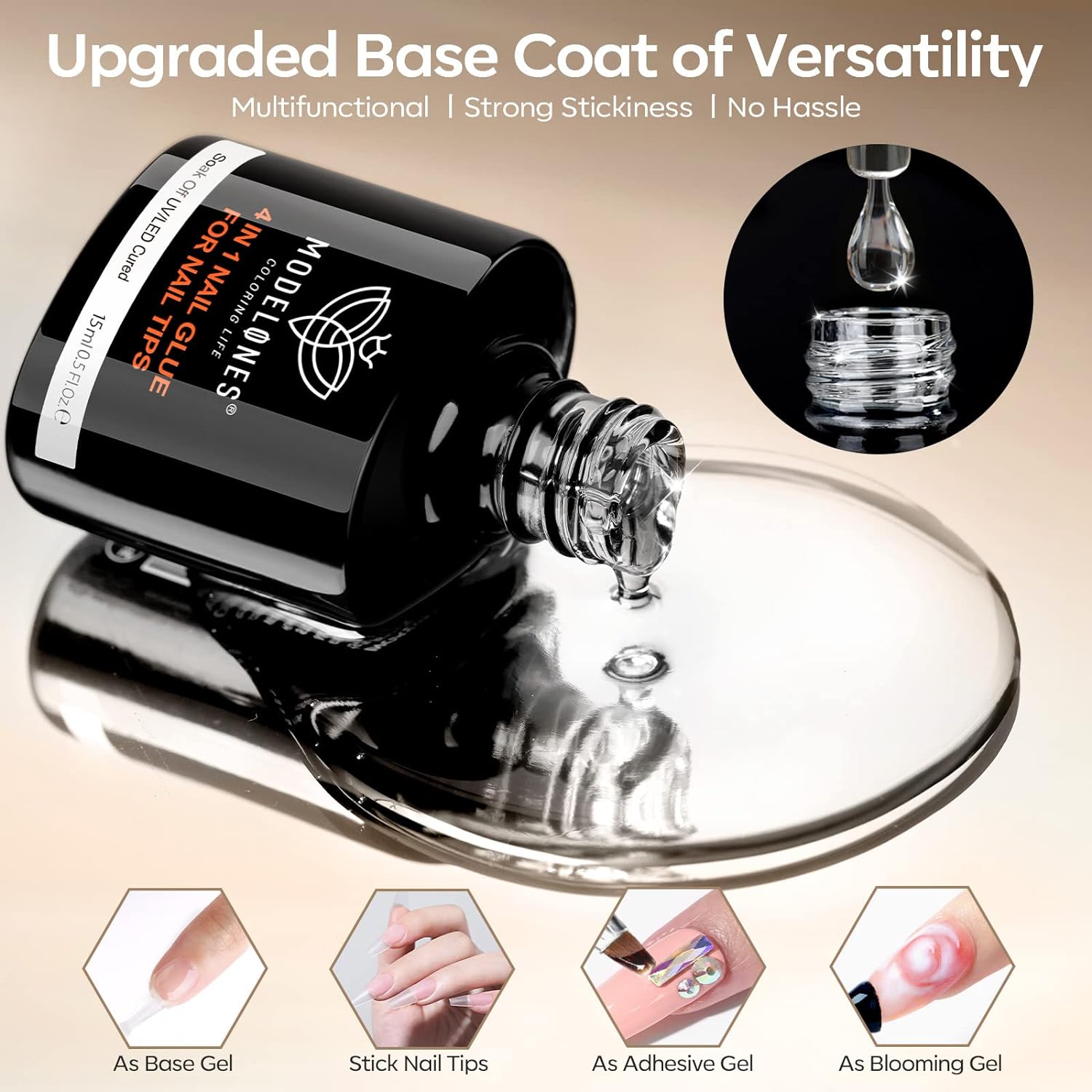 Best Nail Glue For Broken Natural Nails 15ml, Best Gel X Nail Glue4 in 1, Super Strong Nail Glue For Nail Tips