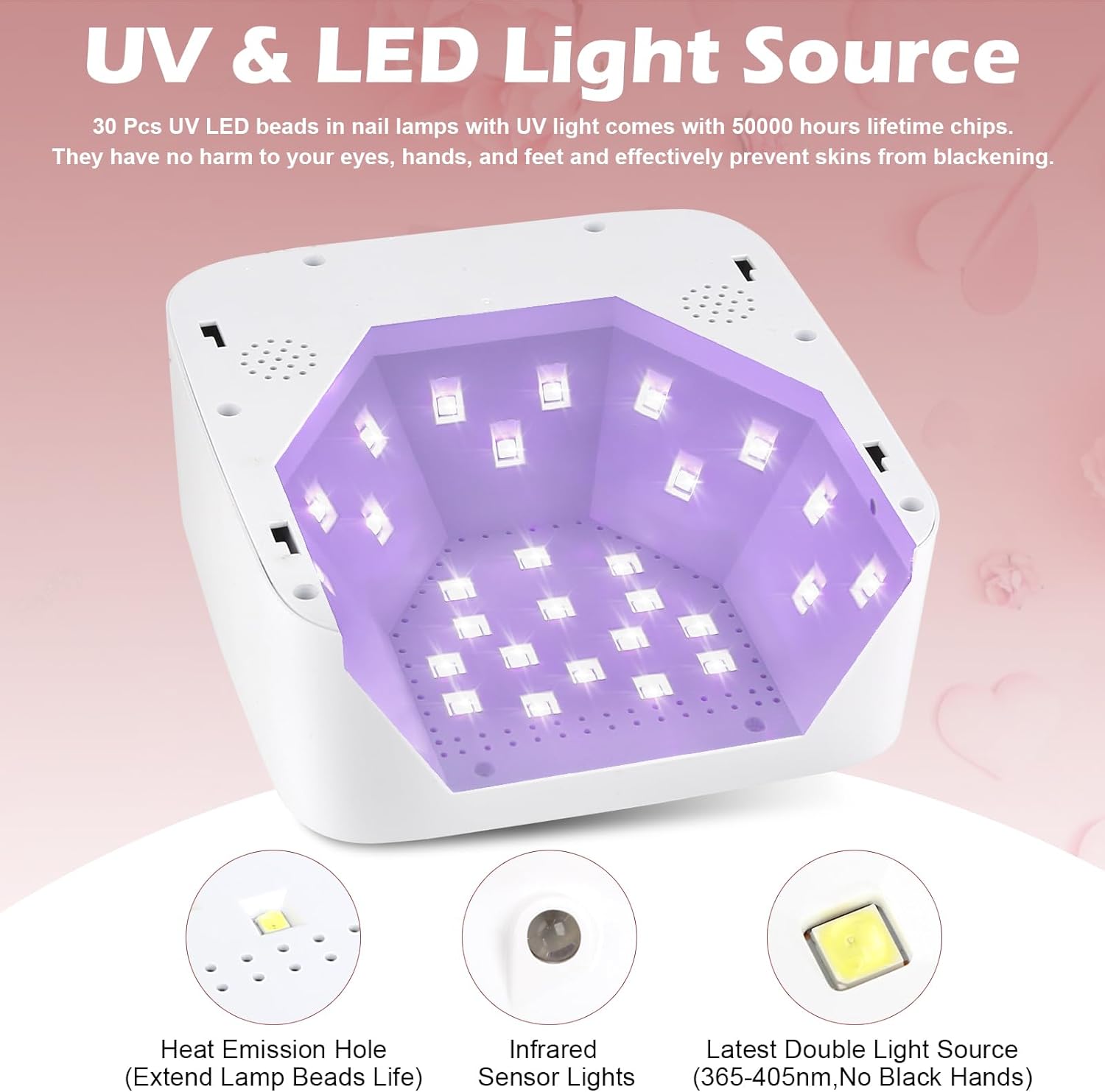 Cordless GelNail Light 72W Rechargeable Nail Dryer with 5 Timer Setting UV Gel Nails with Cute Heart Shape Large LCD Display