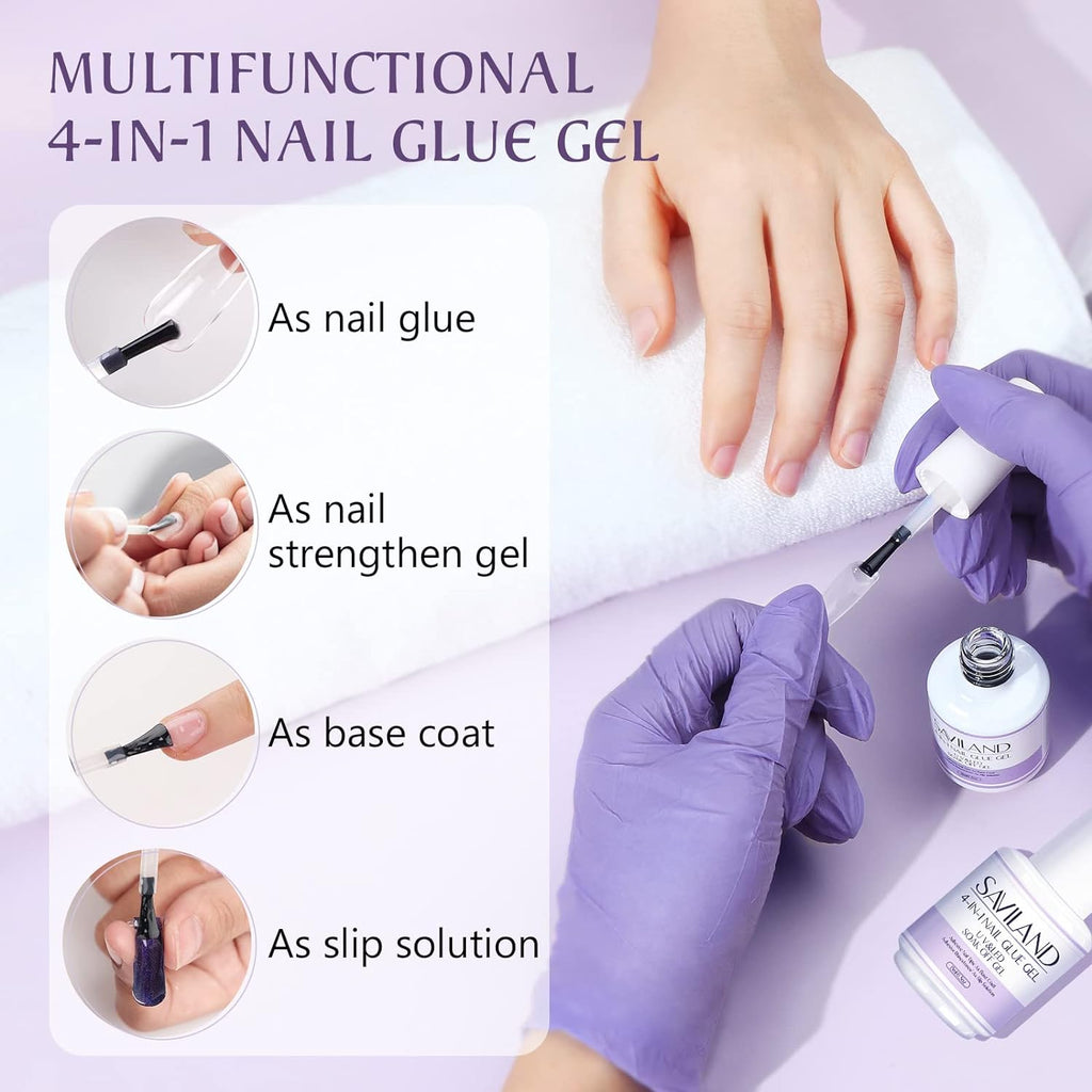 Best Nail Glue For Gel Extensions 2pcs 15ML, Super Hold Nail Glue For Nail Tips, Nail Press On 4-in-1 Nail Glue Gel Set