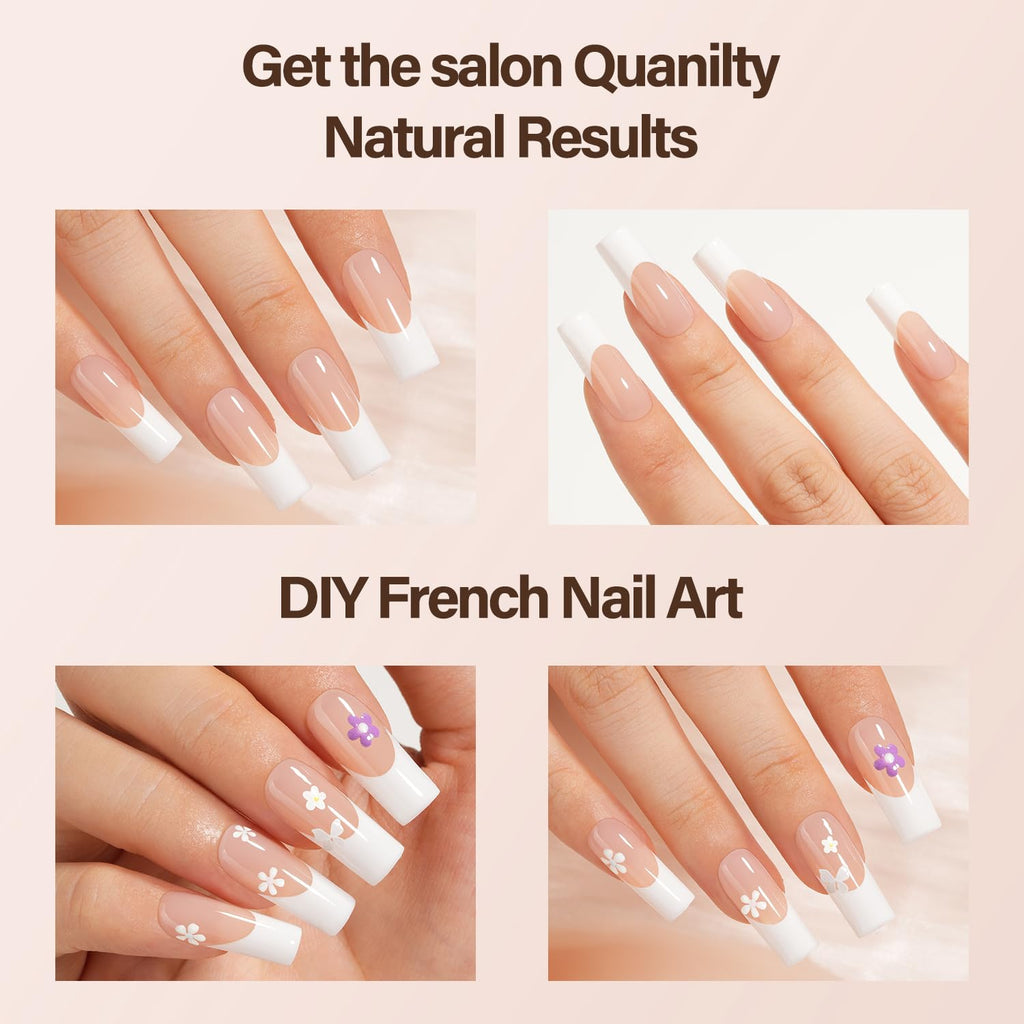 Acrylic Press Ons150Pcs, French Manicure Press On Nails, French Square 3 in 1 Pre-French Gel Tips