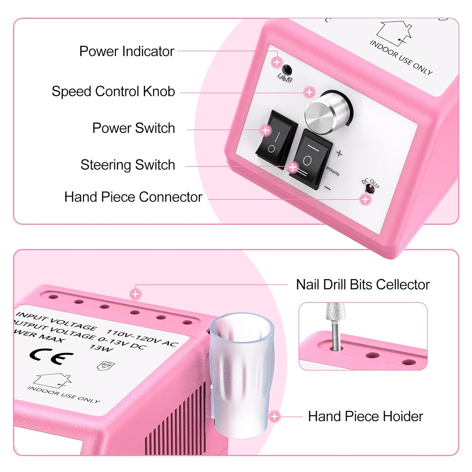 Professional Electric Nail File Nails Kit for Manicure Gel, Professional Nail Drill Machine with Sanding Bands