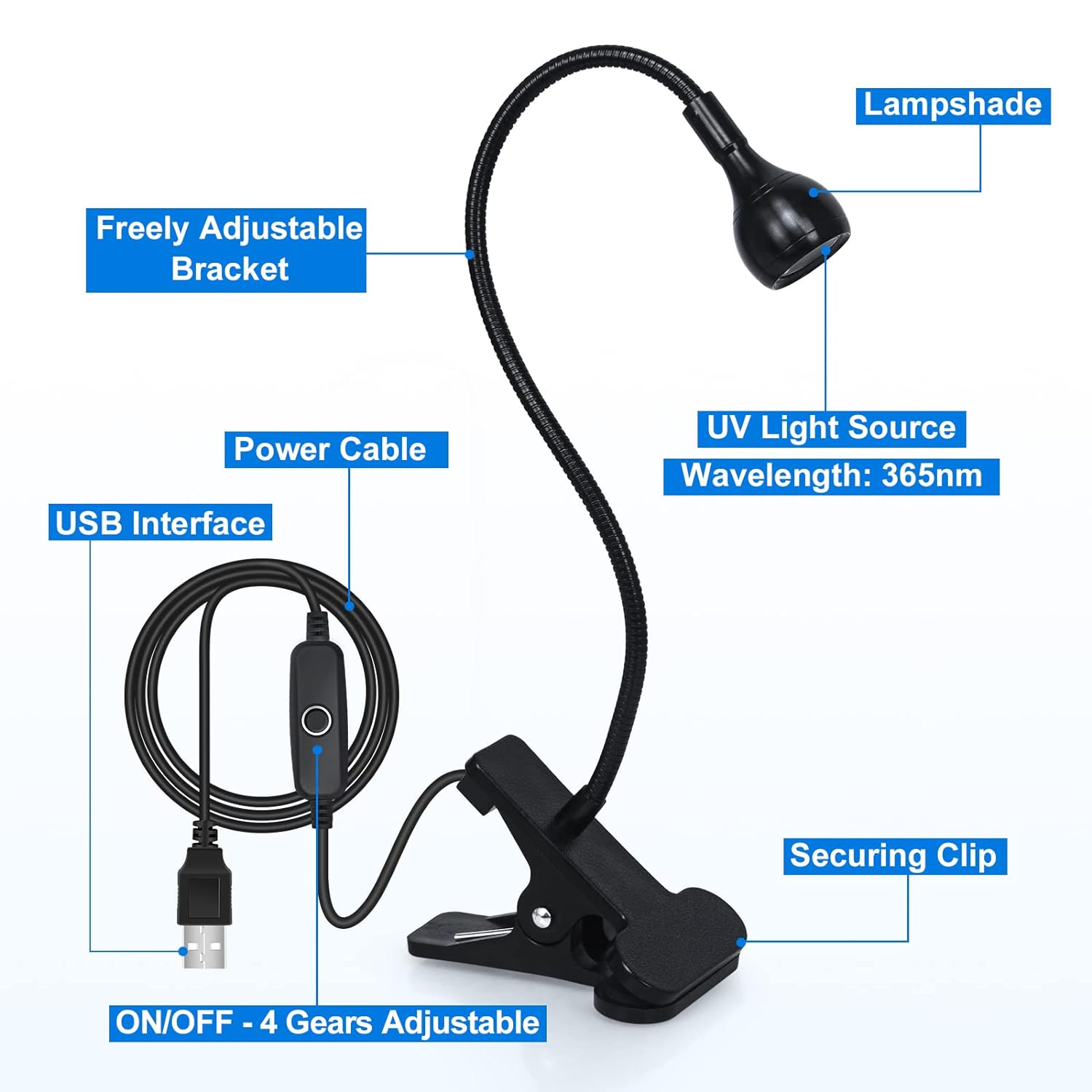 Professional Nail Lamp 3W 5V  Lamp for Gel Nails with 4 Levels Setting Nail Dryer for Gel Polish Curing